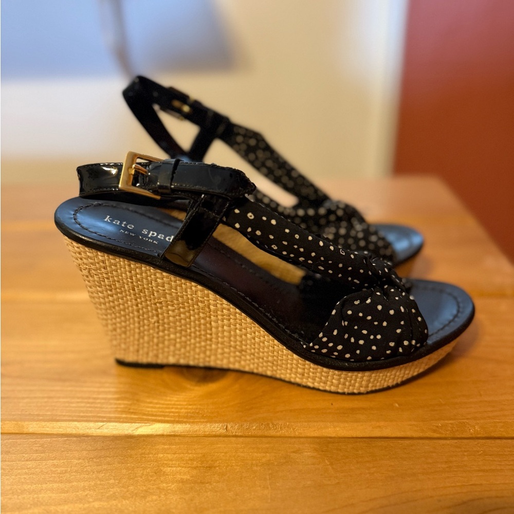 Kate Spade Black and Tan Polka Dot Wedges